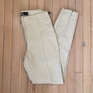 Zara Pleather Cream Pants - option to zip or unzip at bottom
